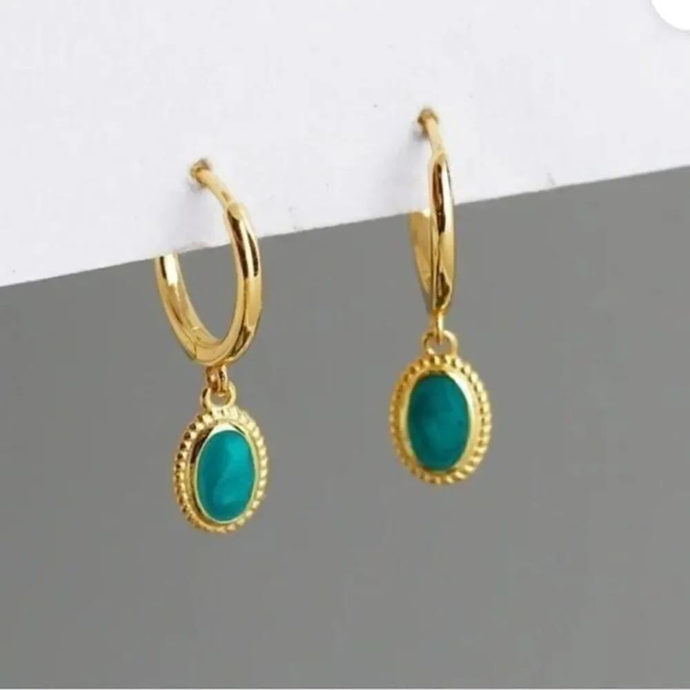 The Dainty Green Earring in 18k gold plating over 925